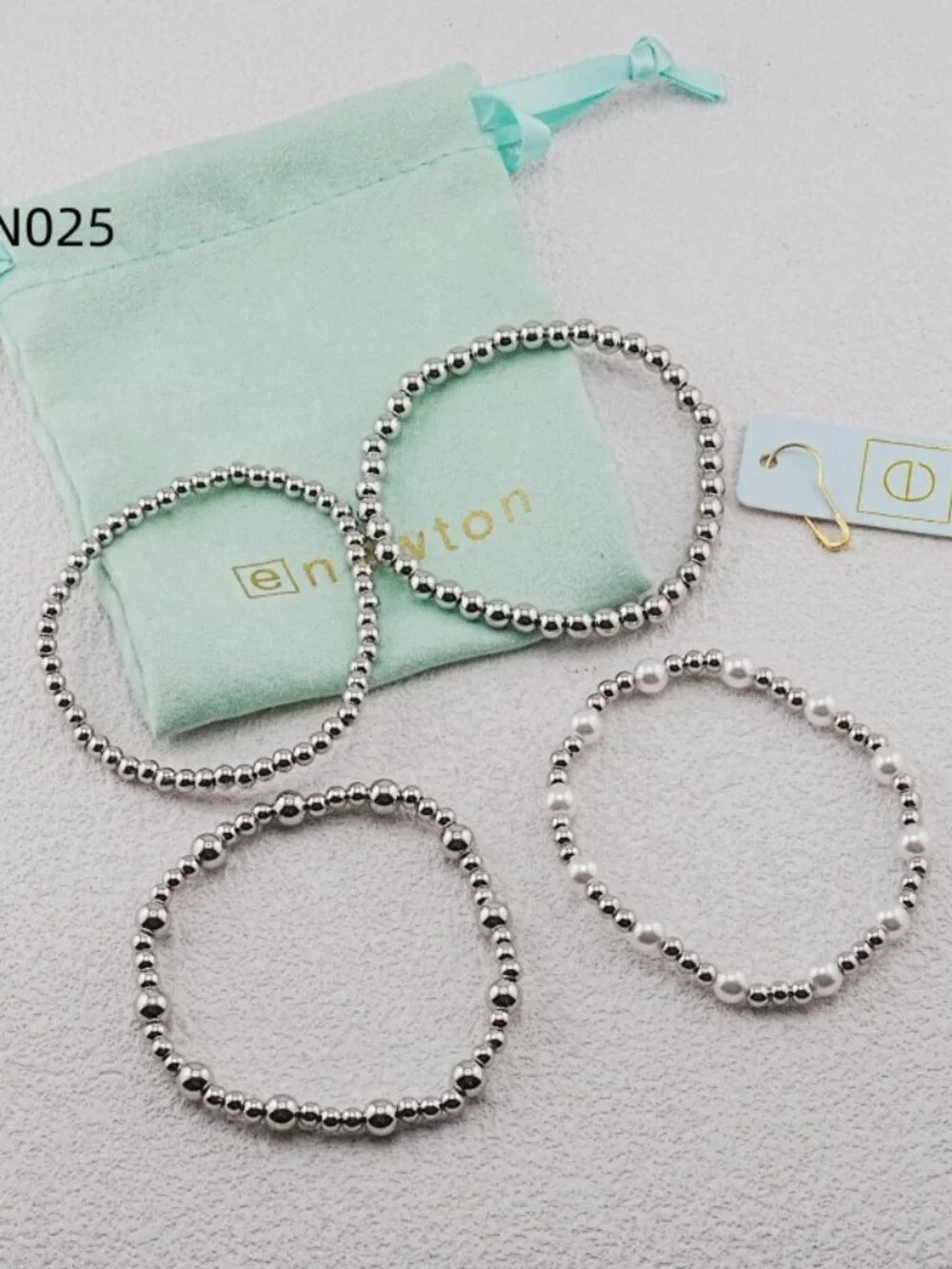 Enewton Platinum Bead & Pearl Bracelet Set